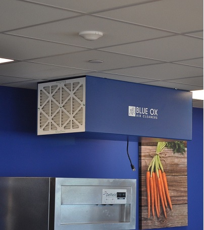 Blue Ox commercial air cleaner installed to remove cafetery and kitchen odors.